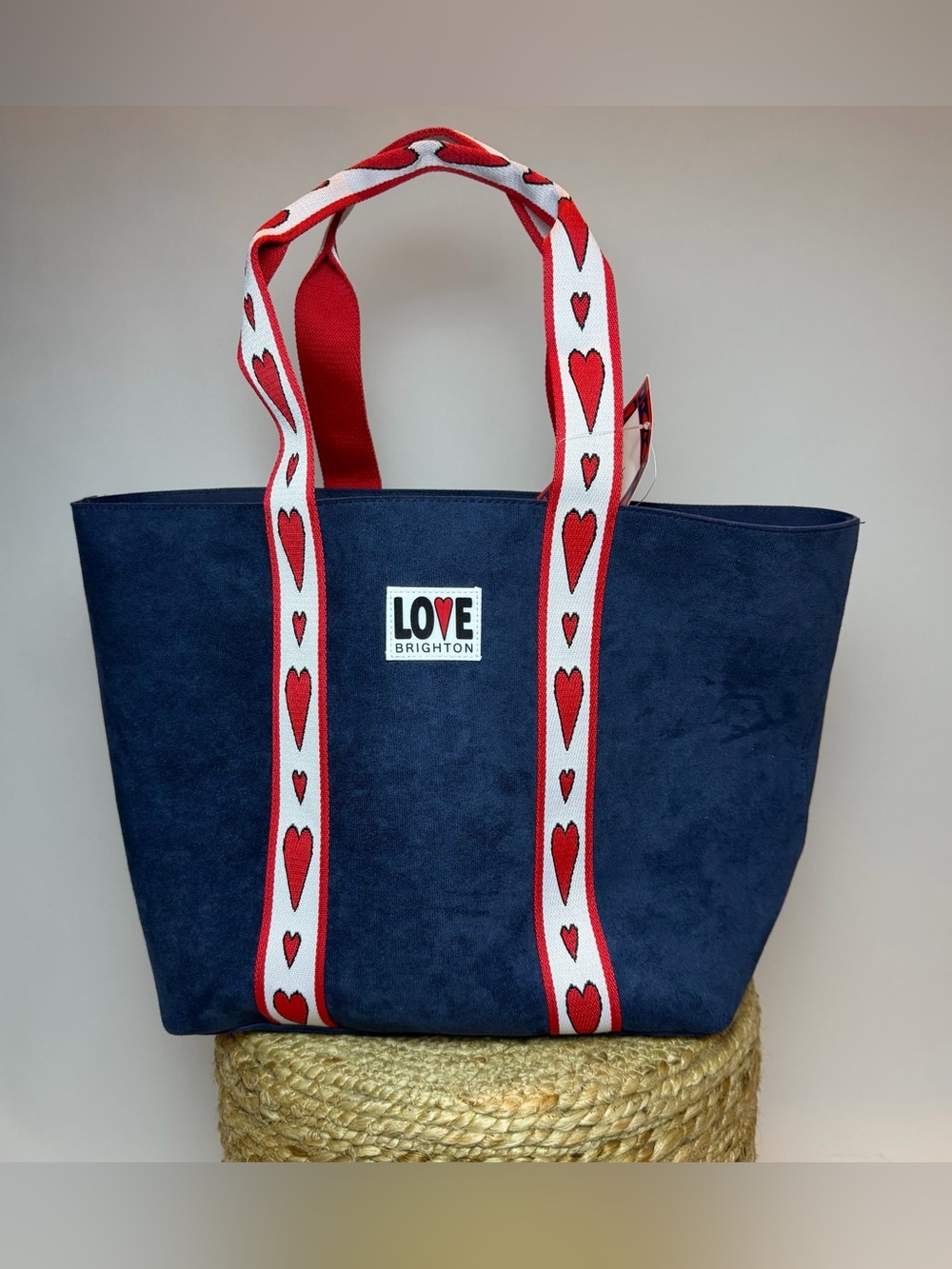 Brighton Love Navy Tote with Red and White Heart Straps